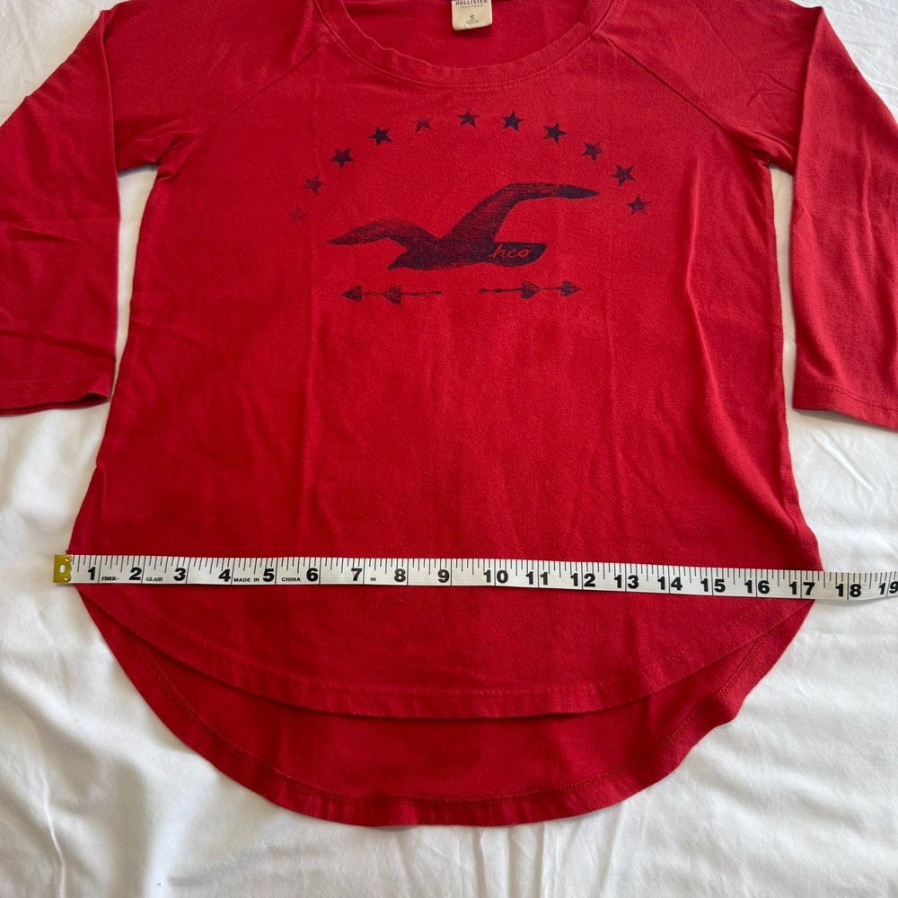 Hollister Womens Red 3/4 Sleeve Graphic T-Shirt Y2K Seagull Logo Size S - Picture 7 of 10